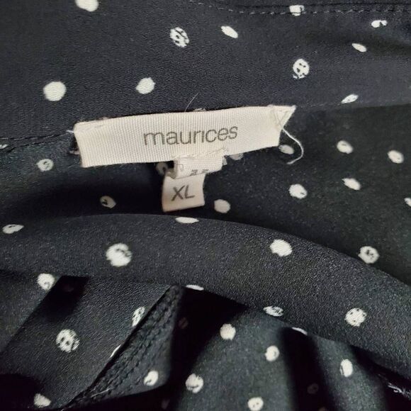 Maurices Women’s Blouse XL Black White Polka Dot Long Sleeve Button Front - Picture 6 of 8